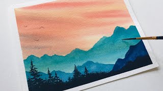 watercolor painting landscape mountains for beginners  watercolor art easy landscape tutorial [upl. by Armilda330]