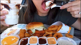 TWILIGHT ASMR BITES ONLY CHICKEN SANDWICH ONION RINGS JALAPEÑO POPPERS ICECREAM ASMR [upl. by Belter]