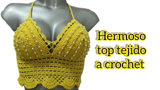 Top tejido a crochetCrop top talla S a crochetTop de abanicos a crochetCrop top Fácil a crochet [upl. by Adlemy]