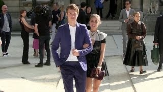 Ansel Elgort and Violetta Komyshan at Valentino Fashion Show in Paris [upl. by Drofwarc]