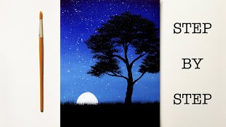 Easy Night Sky for Beginners  Acrylic Painting Tutorial Step by Step  ENG SUB [upl. by Dall171]