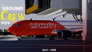 Sun Country Airlines Flight N843SY Full Shift GROUND CREW SHIFT ROBLOX [upl. by Enaujed]