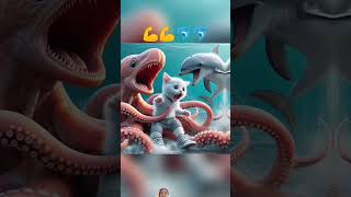 Dolphin 🐬 saves kitten 🐱 from kraken  cute cat story shorts ytshorts shortsfeed [upl. by Wagshul551]