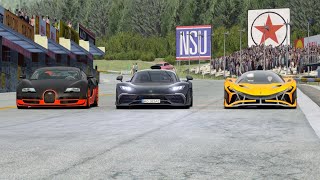 Crazy MercedesBenz AMG One vs Bugatti Veyron 16 4 SS vs Apollo Project One at Old SPA [upl. by Yecac]