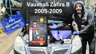 washer pump fuse location on Vauxhall  Opel Zafira B windscreen [upl. by Ahtabbat653]