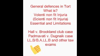 Volenti Non fit Injuria  LLB Essential and Limitations only Defined Volenti non fit injuria [upl. by Orlina]