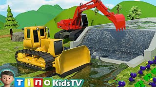 Bulldozer amp Construction Trucks for Kids  Farm Water Reservoir Construction [upl. by Nerfe]