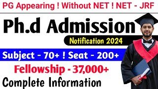 PHD Admission Notification Release 2024 🎯 Phd Admission Notification Nov 2024 Notification 2024 [upl. by Haliek429]