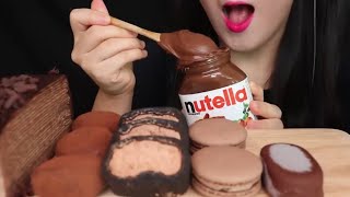 Jane ASMR chocolate Nutella cake ice cream mochi crepe cake Mukbang bites only [upl. by Abell]