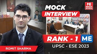 UPSC ESE 2023  Mock Interview  AIR1  ME  Romit Sharma  By MADE EASY Experts [upl. by Lacombe]