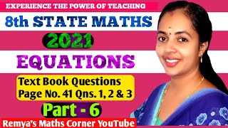 TEXT BOOK ACTIVITIESPAGE 41QNS123PART6EQUATIONS8TH STATE MATHS 2021CHAPTER 2CLASS 8 MATHS [upl. by Rhoades]