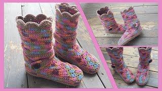 Tutoriel crochetPantouflesBottesDEUXIÈME PARTIE [upl. by Fira65]