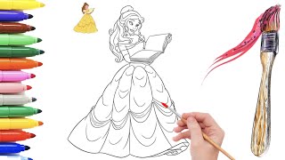 Coloring with Sticker Book Dress Up Disney Princess ArielSnow WhiteBelleCinderella [upl. by Hutchison945]