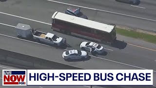 WATCH Hijacked bus leads police on dangerous highspeed chase  LiveNOW from FOX [upl. by Ahsir]