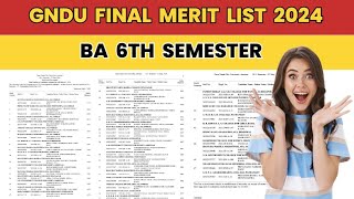 Gndu Final Merit List 2024 😱 BA 6th Semester  BA Merit List 2024  Gndu Result News Today [upl. by Edals]