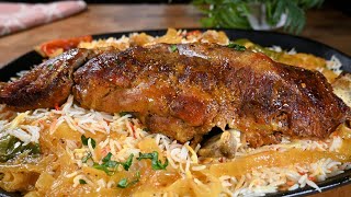 وصفة فخذ خروف مشوي بألذ تتبيلة وأسهل طريقة مع الأرز Roasted Leg of Lamb Recipe with Perfect Spices [upl. by Reibaj]