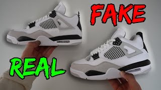 REAL VS FAKE NIKE AIR JORDAN 4 MILITARY BLACK SNEAKER COMPARISON [upl. by Wanfried]