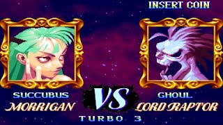 Darkstalkers  Morrigan Aensland vs Lord Raptor Hard AI Arcade Mode Vampire Night Warriors [upl. by Iliam]