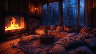 Nighttime Thunderstorm Haven Inviting Room with Fireplace amp Calming Rain Sounds [upl. by Alaine]