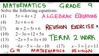 Mathematics Grade 9 Algebraic Equations exercise 2 mathszoneafricanmotives ECMATHSZONE [upl. by Oneal]