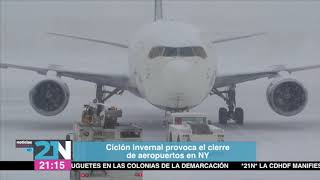 Ciclón invernal provoca el cierre de aeropuertos en NY [upl. by Nesiaj343]