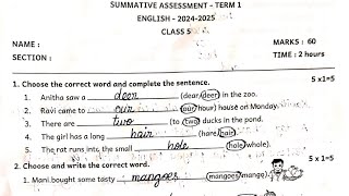 SUMMATIVE ASSESSMENT 2024 ENGLISH 5TH STD ANSWER TERM 1 ennumezhuthum [upl. by Oakman222]