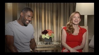 MOLLYS GAME Interviews Jessica Chastain Idris Elba and Aaron Sorkin [upl. by Yahs133]