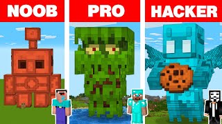 Minecraft NOOB vs PRO vs HACKER GOLEM STATUE HOUSE BUILD CHALLENGE  Animation [upl. by Nauqas388]