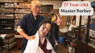 💈ASMR Beautiful Esthetician Visits 104 yearold Japanese Barbershop [upl. by Cohleen]