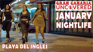 Playa del Ingles January 2024 Nightlife at Anexo II 4K 60fps  Gran Canaria Uncovered Maspalomas [upl. by Garrard]