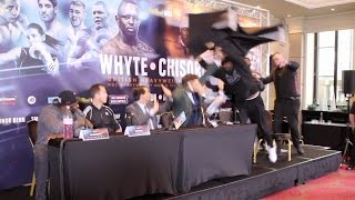 UNBELIEVABLE  DERECK CHISORA LAUNCHES TABLE AT DILLIAN WHYTE IN MIDDLE OF PRESS CONFERENCE [upl. by Notled]