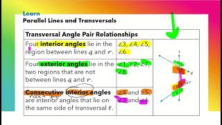 1022 Homework Video Parallel Lines and Transversals [upl. by Eirollam559]