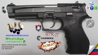 Pistola Traumatica Carrera GTR77 Replica Beretta 92 Táctica Desarme y Ensayo│WhatsApp 3125286943 [upl. by Hamon]