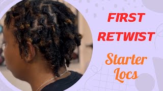 Hair Vlog First Retwist  Starter locs  2 strand twist locs  short locs [upl. by Ahsikel]