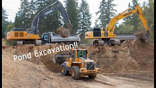 Excavators At Work Digging And Loading Dump Trucks For Earth Work Excavation Project [upl. by Aicilic]