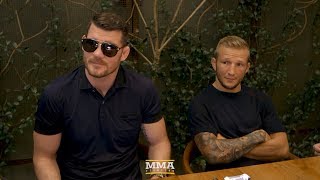 UFC 217 Michael Bisping and TJ Dillashaw Lunch Scrum  MMA Fighting [upl. by Nett874]