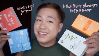 BEST SKINCARE SETS IN THE MARKET HELLO GLOW SKINCARE SET REVIEW ALIN ANG MAGANDA SA KANILANG APAT [upl. by Bay652]