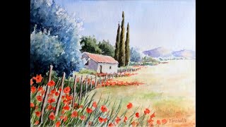 tutoriel d aquarelle  le mas aux coquelicots [upl. by Pastelki]