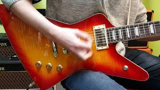 Hamer Standard Explorer shape Flame Top demo at Basone Guitar Shop in Vancouver [upl. by Ahpla382]