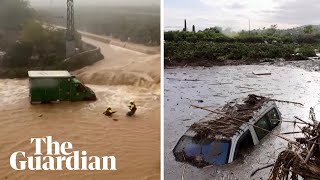 Rescues as torrential rain brings flash flooding to Spain [upl. by Eileek704]