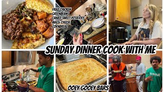 SUNDAY DINNER COOK WITH ME  FRIED CHICKEN GREENBEANS MACampCHEESE SWEET POTATOES CORNBREAD [upl. by Romola550]