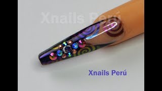 Uñas Acrílicas con Incrustación de pedrería y Espirales camaleónicos  Xnails Peru [upl. by Shargel224]