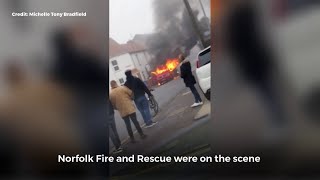 WATCH Burning van on Sprowston Road Norwich [upl. by Edecrem]