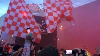 Liverpool fans greet the players coach quotWere gonna win the Leaguequot [upl. by Duane65]