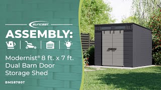 Modernist® 8 ft x 7 ft Dual Barn Door Storage Shed Assembly Video [upl. by Eiroc158]