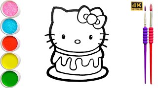 Cute Hello Kitty Cake Drawing Coloring for kids  Easy step by step Kitty Cat drawing for children [upl. by Enoch585]