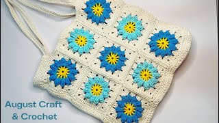 Beautiful flowers in a bright season How to Crochet granny square tote bag very cute and easy [upl. by Nashner]