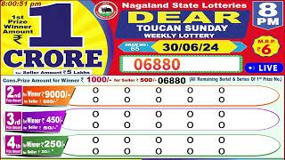 Dear Toucan Sunday Weekly Lottery 8PM 30062024 Dear Nagaland State Lotteries Live Draw Results [upl. by Notsirt953]