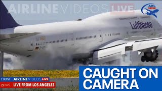 Boeing 747 bounces on LAX runway during hard landing [upl. by Atnohs]