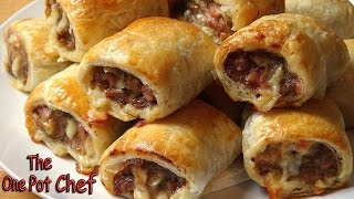 Cheesy Beef and Bacon Sausage Rolls  One Pot Chef [upl. by Anas]